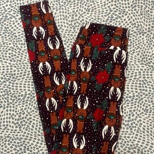 LuLaRoe One Size Leggings Reindeer Christmas Print